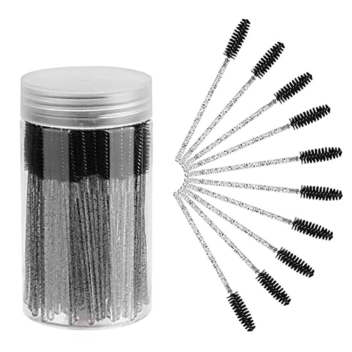 KASTWAVE 100 PCS Disposable Eyelash Brush, Mascara Wands Makeup Brushes Applicators Kits for Eyelash Extensions and Eyebrow Brush with Container (Black)