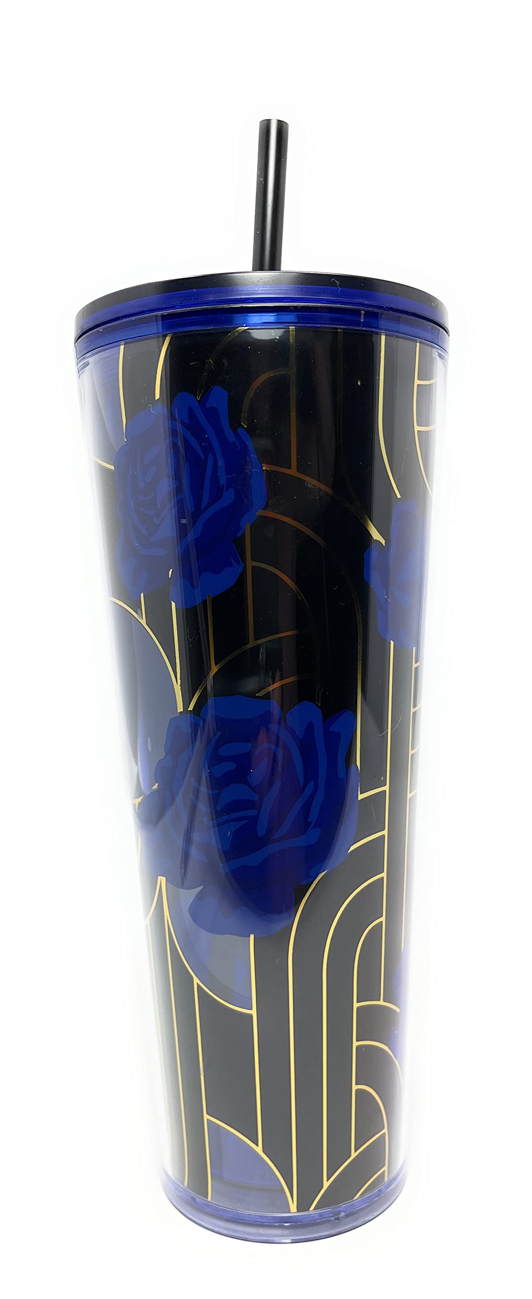 Amazon.com | Starbucks 24 oz Blue Rose Black with Gold and Clear Blue  Graphic Insulated Double Wall Cold Cup Tumbler: Tumblers & Water Glasses
