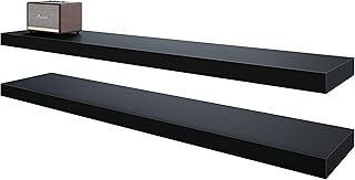 BAMEOS Floating Shelves, Black Wall Mounted Wooden Shelves with Invisibl...