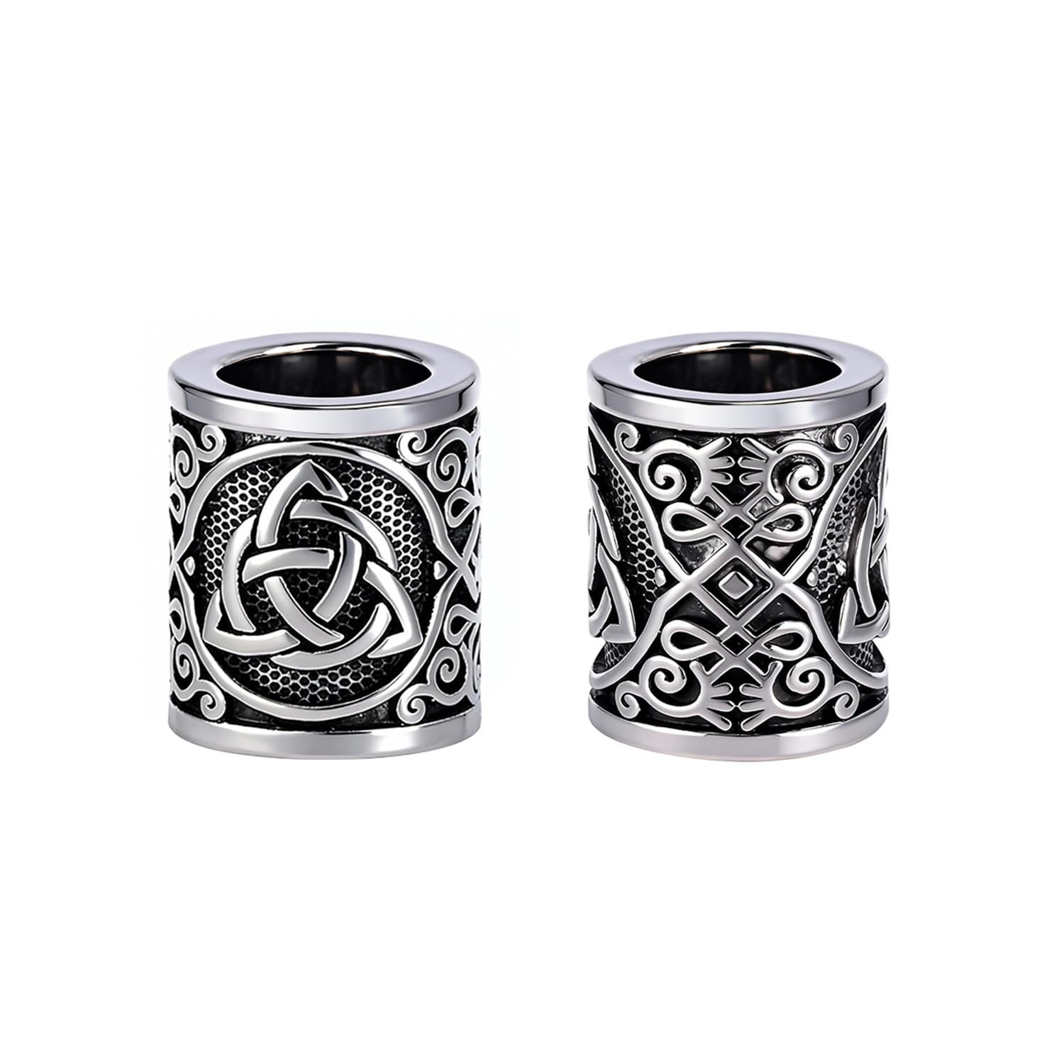 Yahpetes Norse Viking Rune Beads 2 Pcs Hair Beard Pendants Antique 0.59"X0.47" Norse Rings Silver Metal Clips Cuffs Rings Vikings Jewelry for Hair Decoration