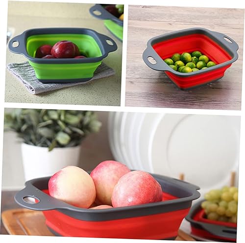 Miniatura 8 de Cesta de drenaje telescópica plegable multiusos para frutas y verduras para el hogar, cocina, diseño rojo práctico para una fácil organización