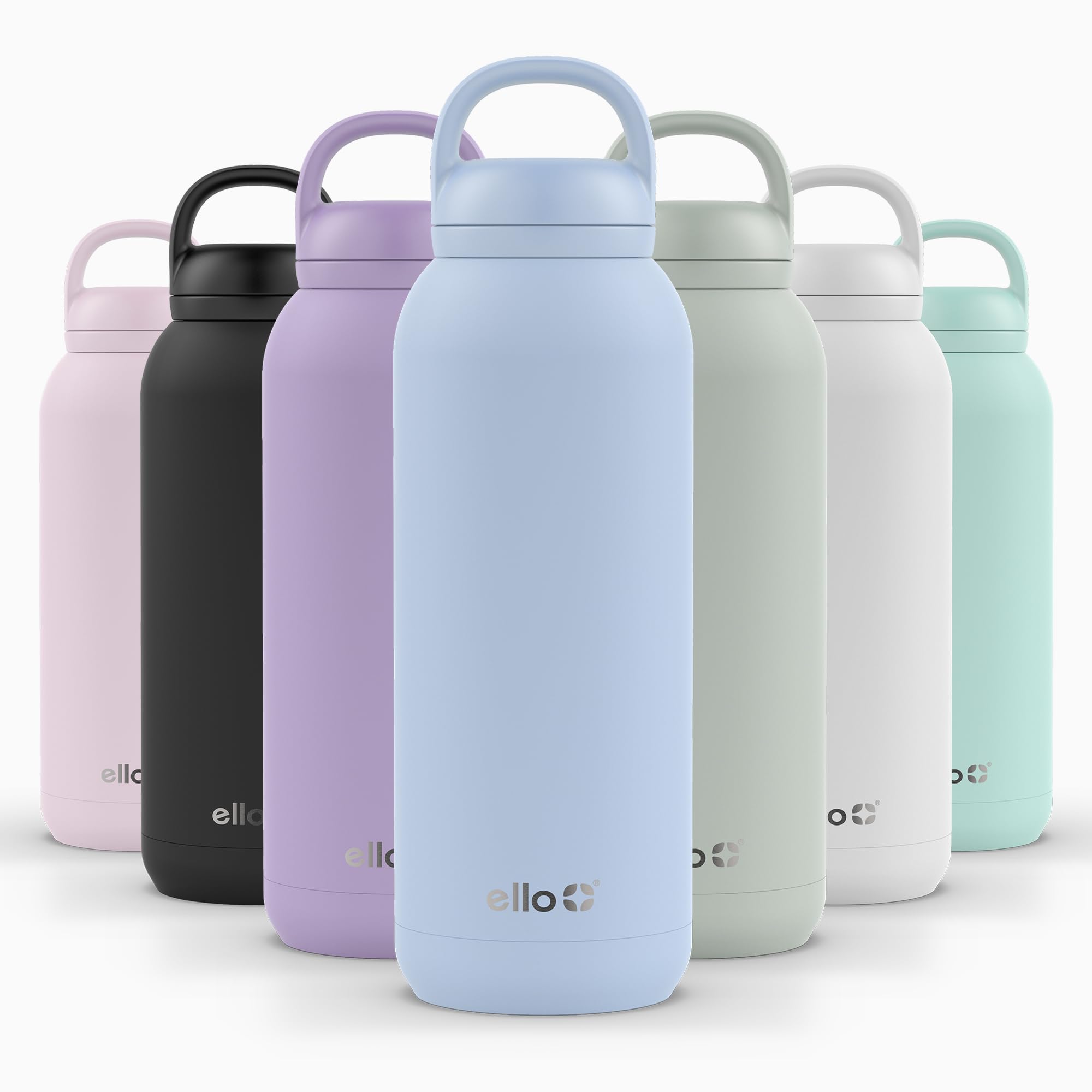Ello Cooper Twist 40oz Stainless Steel Water Bottle with Chug Lid | Leak Proof | Double Walled and Vacuum Insulated | Built in Carry Loop | Dishwasher Safe | Halogen Blue