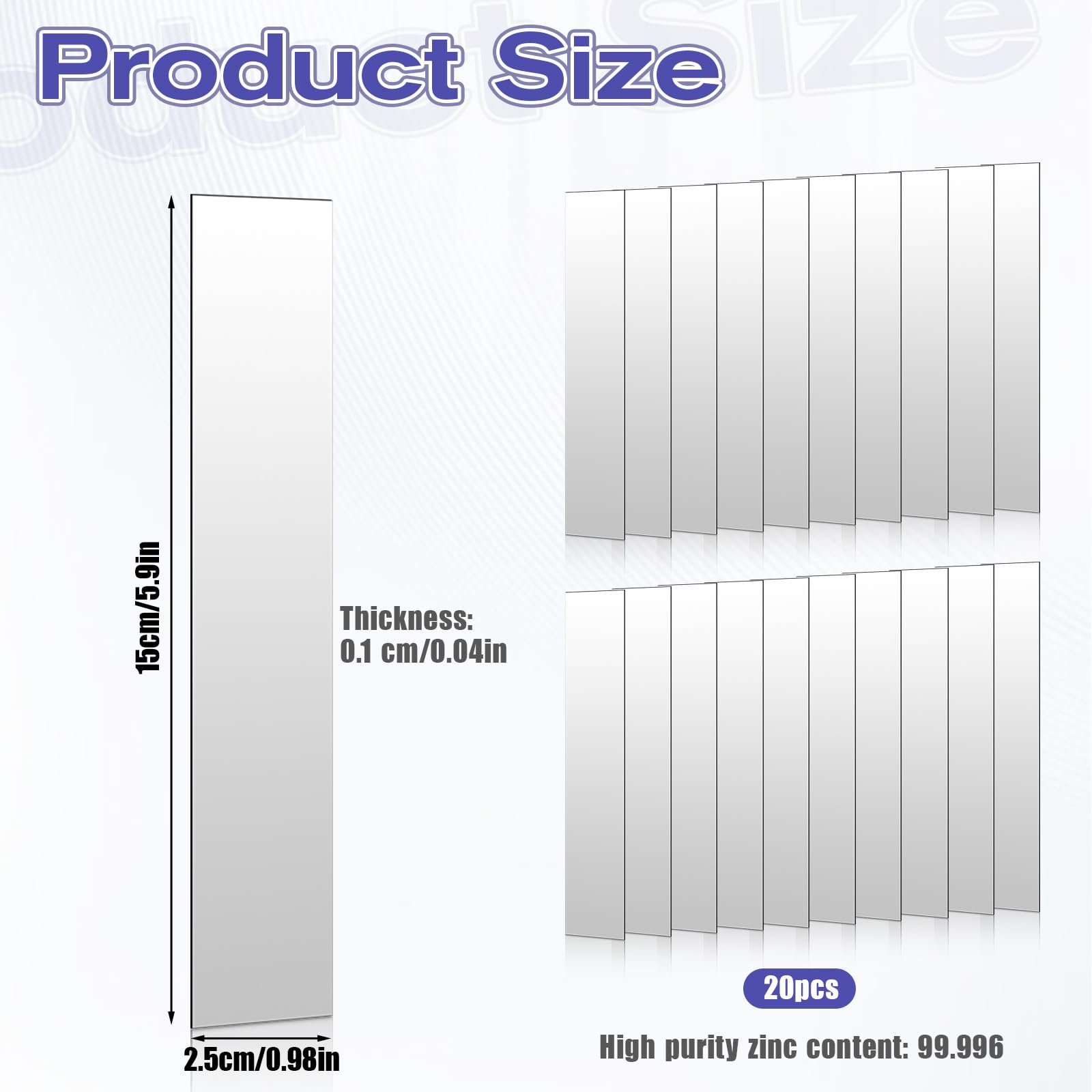Pure Zinc Anode Sheets - 20 Pack for Plating & Experiments -2 Pure Zinc Anode Sheets - 20 Pack for Plating & Experiments -2