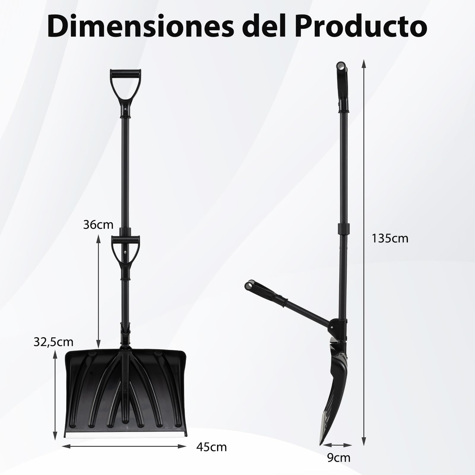 GYMAX 135 cm Pala para Nieve Desmontable, Quitanieves con Asa Auxiliar, Hoja de 45 cm de Ancho, Banda de Desgaste de Aluminio, Agarre en D, Herramienta para Limpieza Invernal, para Coche Garaje — view 6