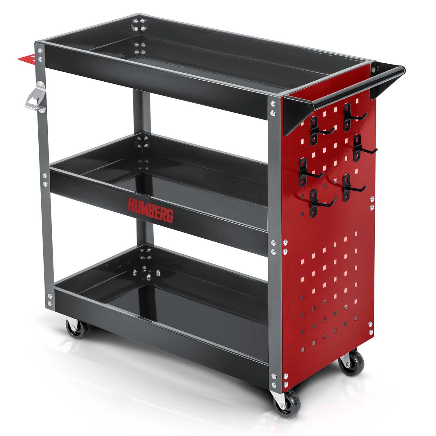 Humberg Carrello portautensili – 3 livelli con 6 ganci – portata fino a 300 kg – acciaio alluminio 80 x 35 x 73 cm