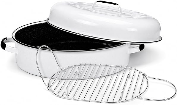 Granite Ware 18-Inch Oval Covered Roaster With Rack - Nonstick Enamel Steel Cookware with Lid for Baking, Broiling, Grilling, Even Cooking - Multiuse Roasting Pan for Versatile Meals