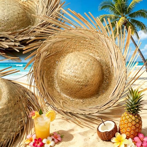 Image of Aneco Hawaii Straw Hats Adults Straw Luau Hats Beachcomber Hat Puerto Rico Pava Hat Scarecrow Costume Accessory
