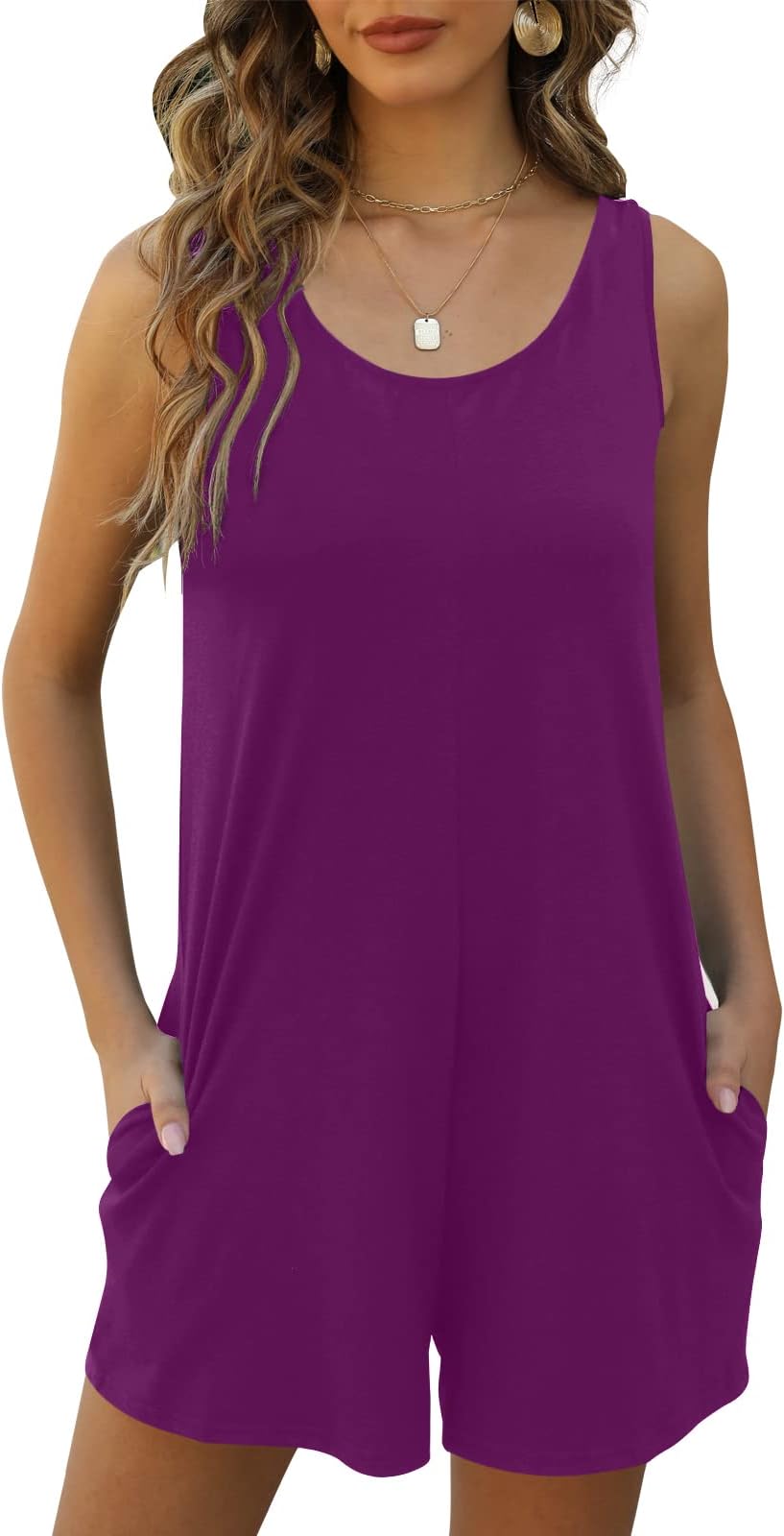 NfsionWomens Summer Casual Loose Tank Romper Sleeveless Crewneck Jumpsuit Shorts Romper with Pockets