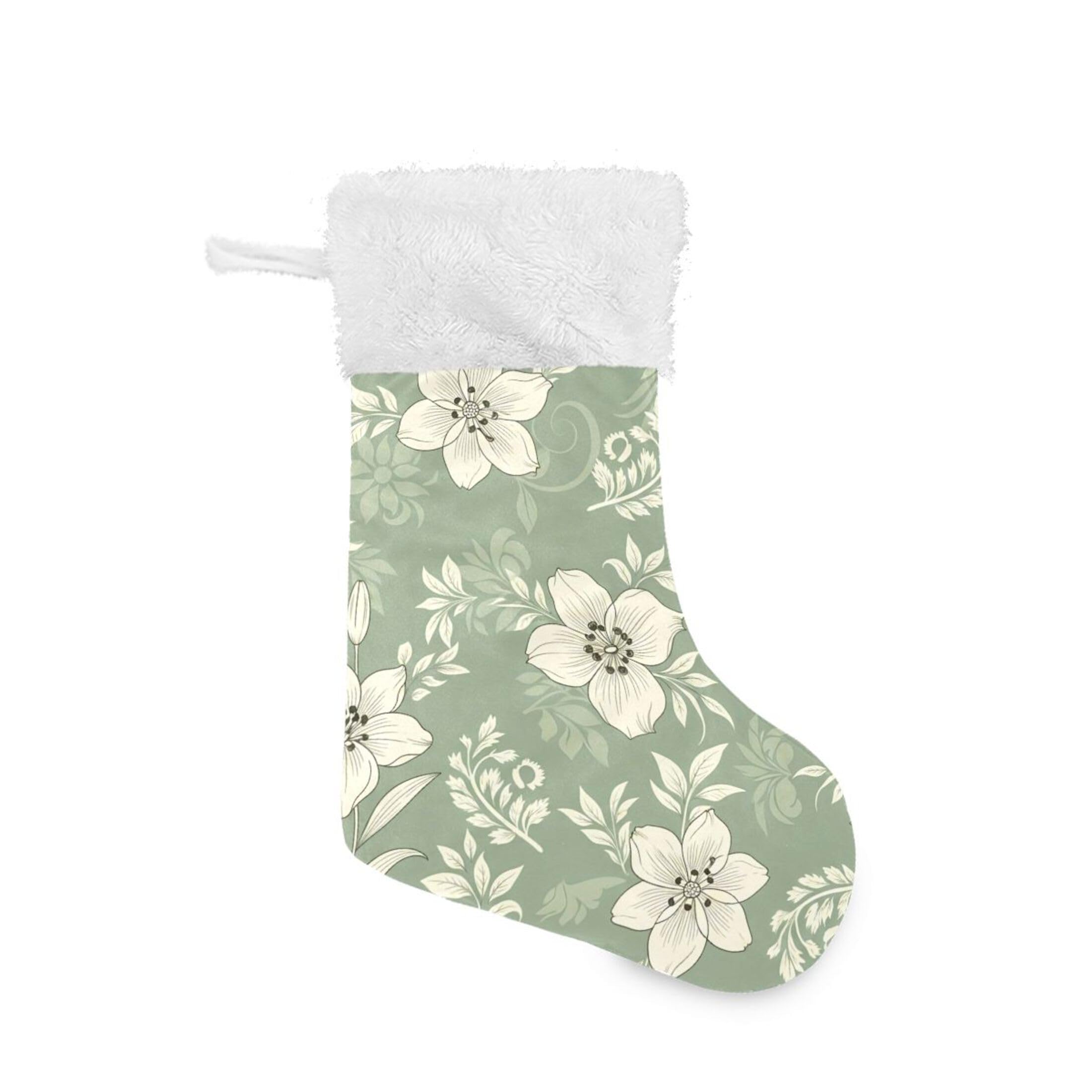 Fuauuyl Floral Christmas Stocking 18 In Xmas Hanging Stocking with Plush Cuff for Family Holiday Party Fireplace Decorations, 1 Pack