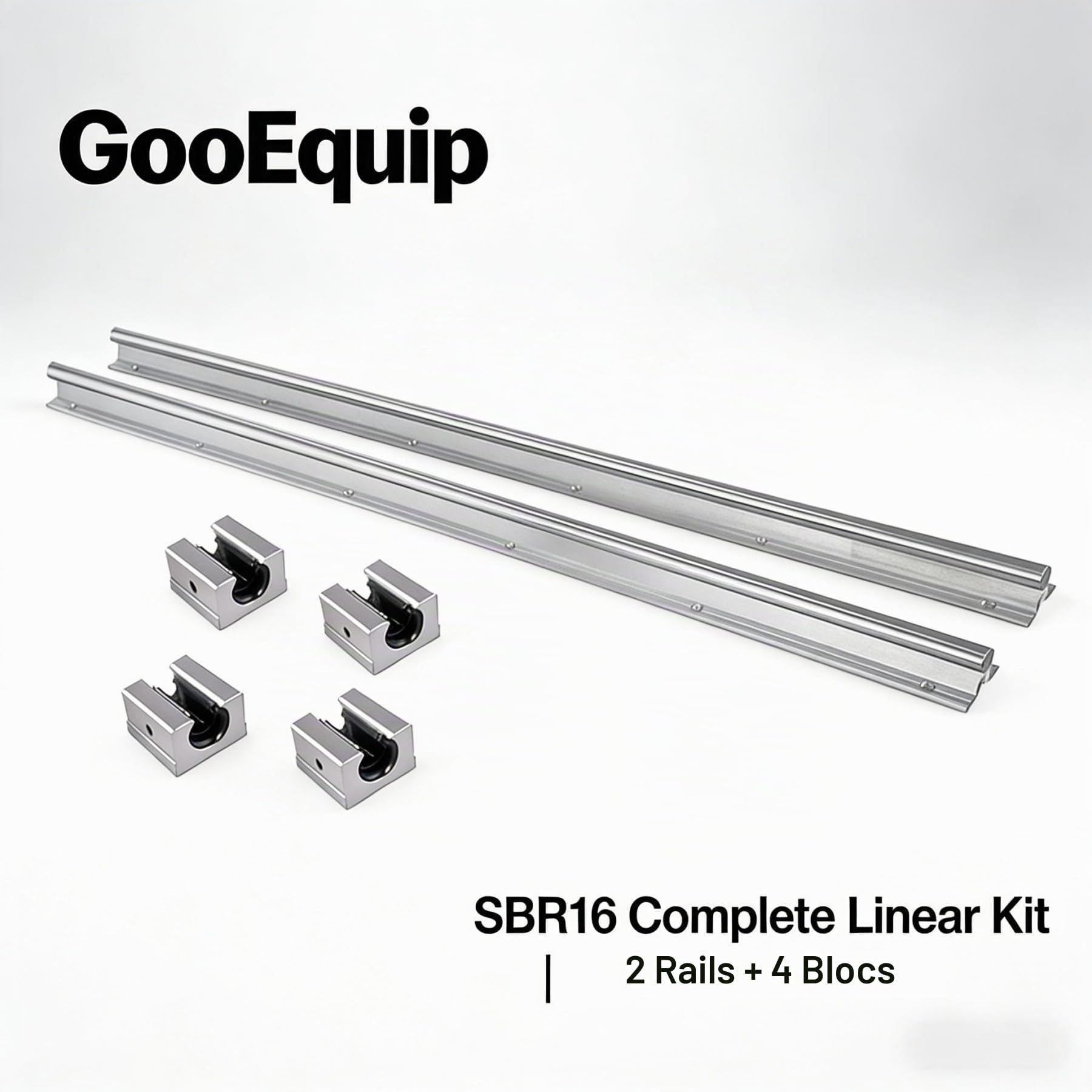 Rail de Guidage Linéaire SBR16 600mm, 2PCS Rails Linéaires 600mm et 4PCS Blocs Roulement Glissières à Roulement Linéaire pour Machines Automatisées Routeurs CNC Tours