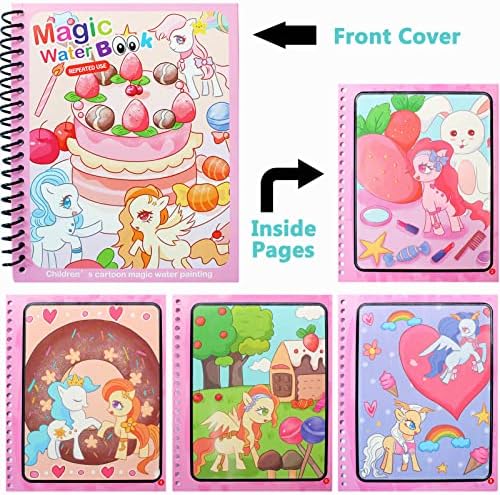 Magic Water Colouring Book, Wieat 4Pcs Children's Cartoon Magic Water Painting, Reusable Painting Space/Unicorn/Dinosaur/Sea Colouring Book for 3+ Kids Boys Girls Educational Learning Toys Gifts