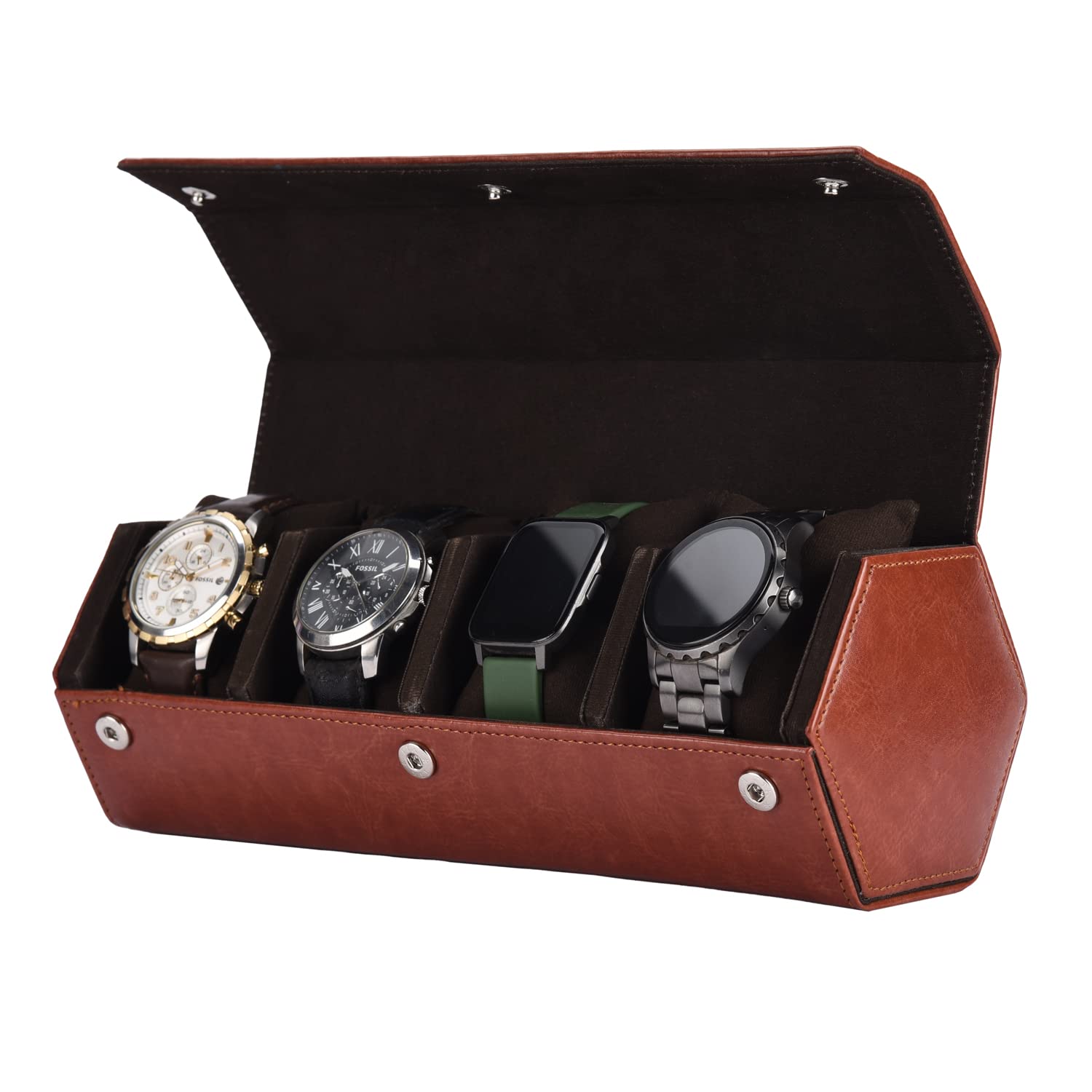 essart Premium 4 Slot Watch Keeping Box for Men Women PU Leather Watch Organizer Round Case Watch Holder Pouch for Travel with Lock and Cushion - WR-1034-Tan (B0BSNQ2R8S) Amazon Price History, Amazon Price Tracker