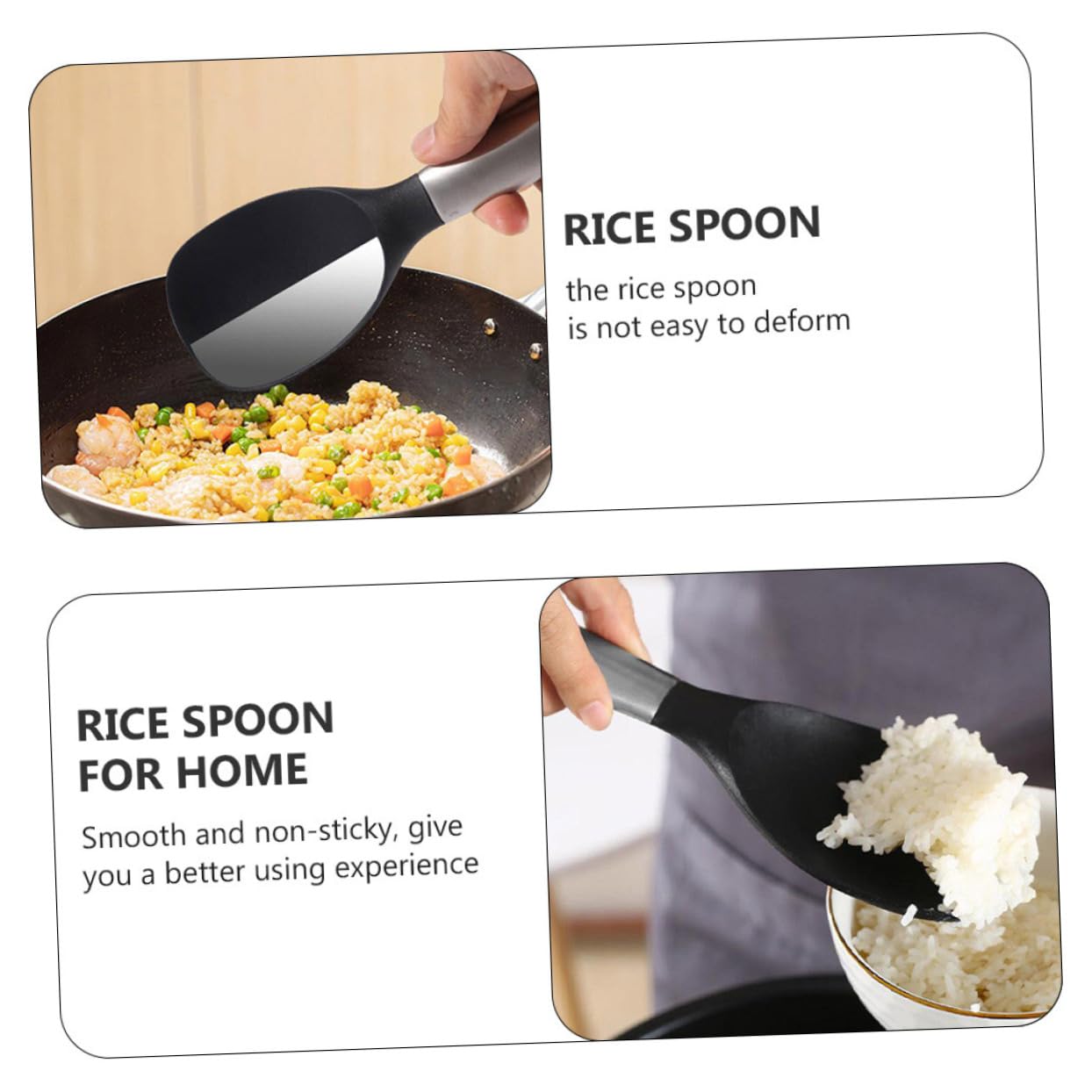 COLLBATH 1pc Silicone Rice Spoon Rice Ramen Chinese Soup Spoons Rice Cooker Spoon Home Spoon Heat-resistant Spoon Stand- up Rice Spoon Table Utensil Spoon Rice Spatula Black