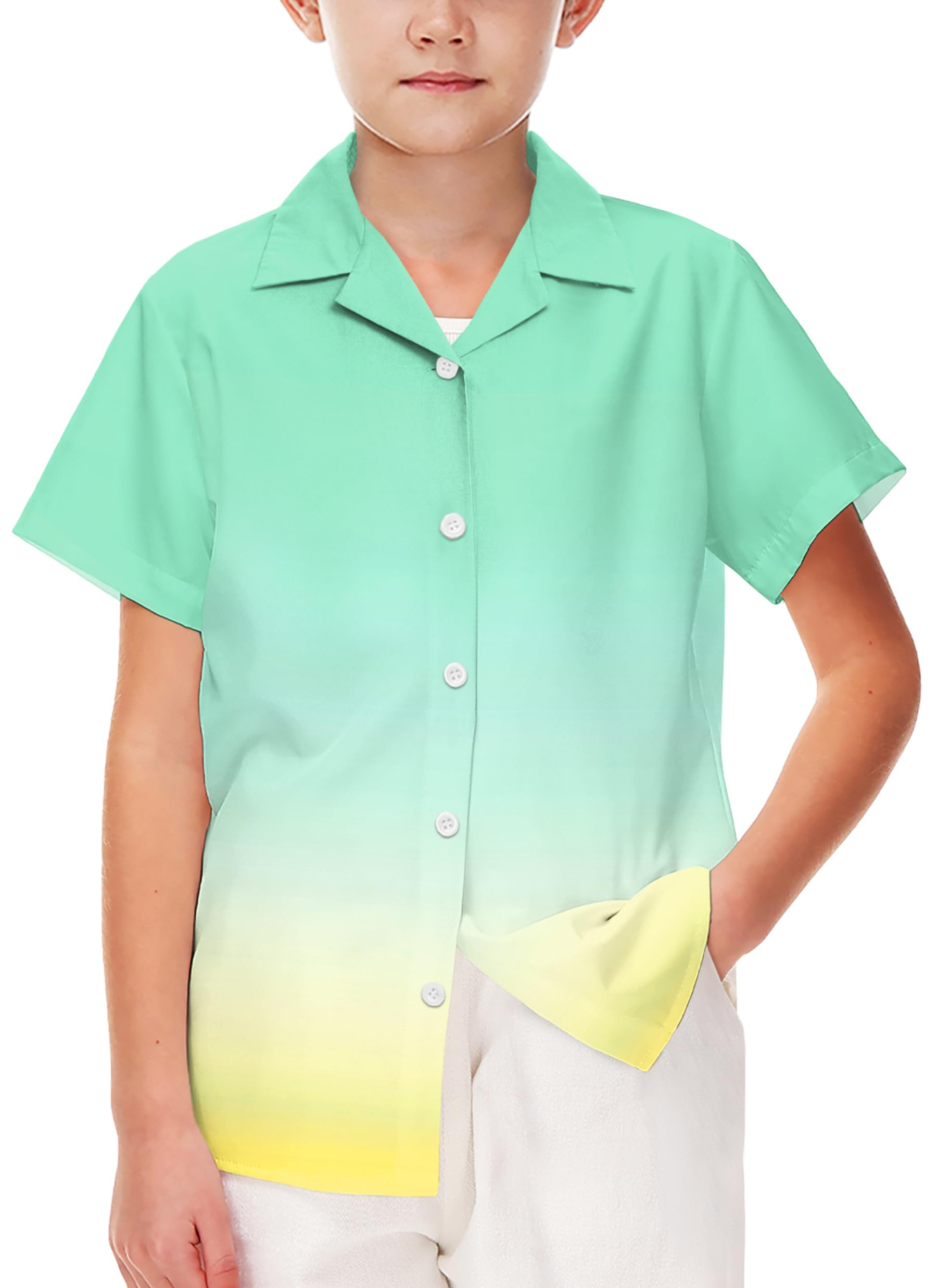 AOBUTE Unisex Kids Hawaiian Shirt Boys Button Up Shirts Girls Short Sleeve Aloha Golf Top 5-14 Years