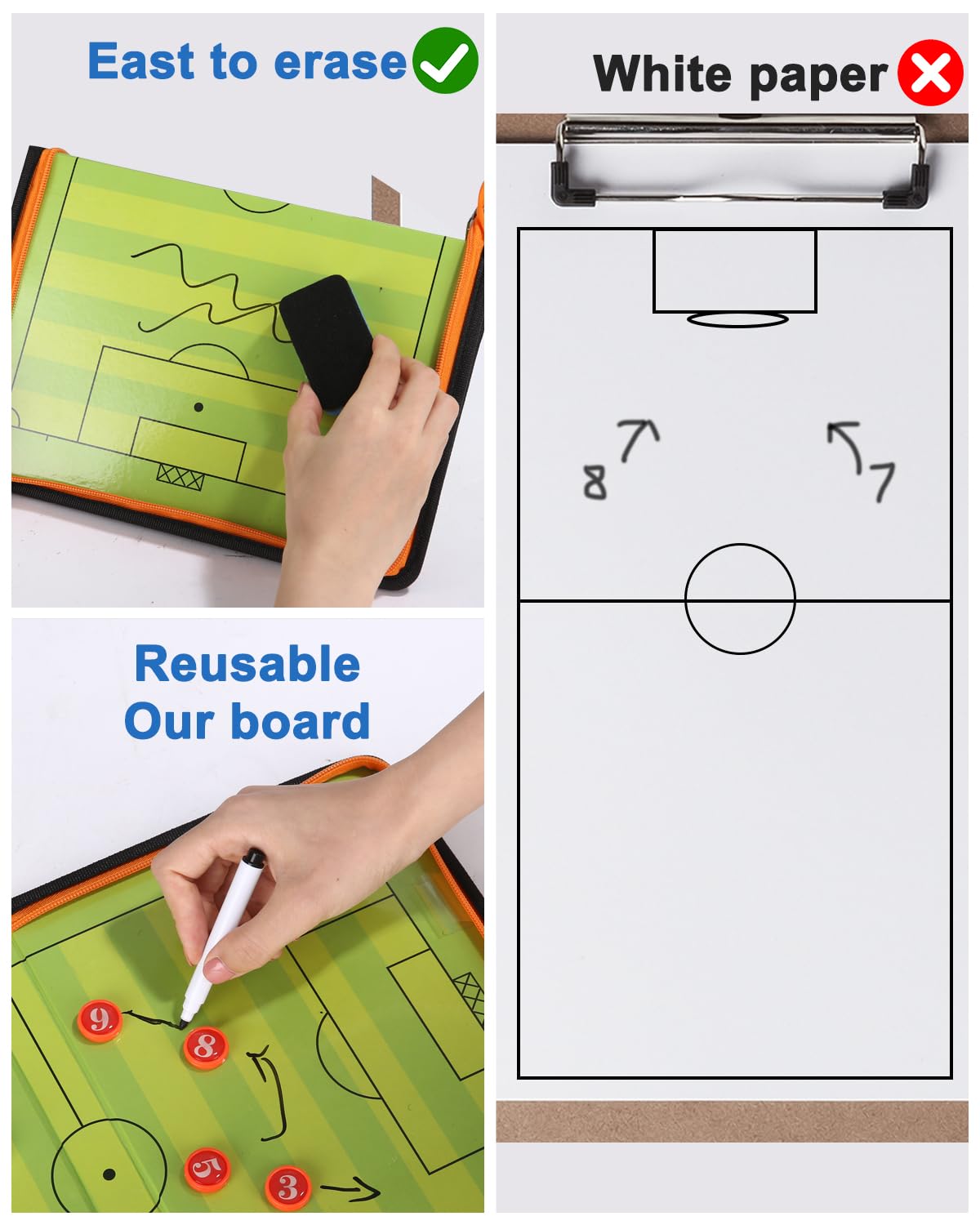 Jissta Carpeta Táctica Plegable Entrenador de Fútbol Coachboard Magnética