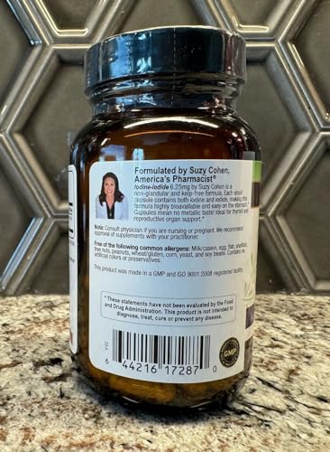 Suzy Cohen Iodine Complex Supplement - 6.25mg Iodine & Iodide Blend - 90 Vegetarian Capsules for Dietary Support