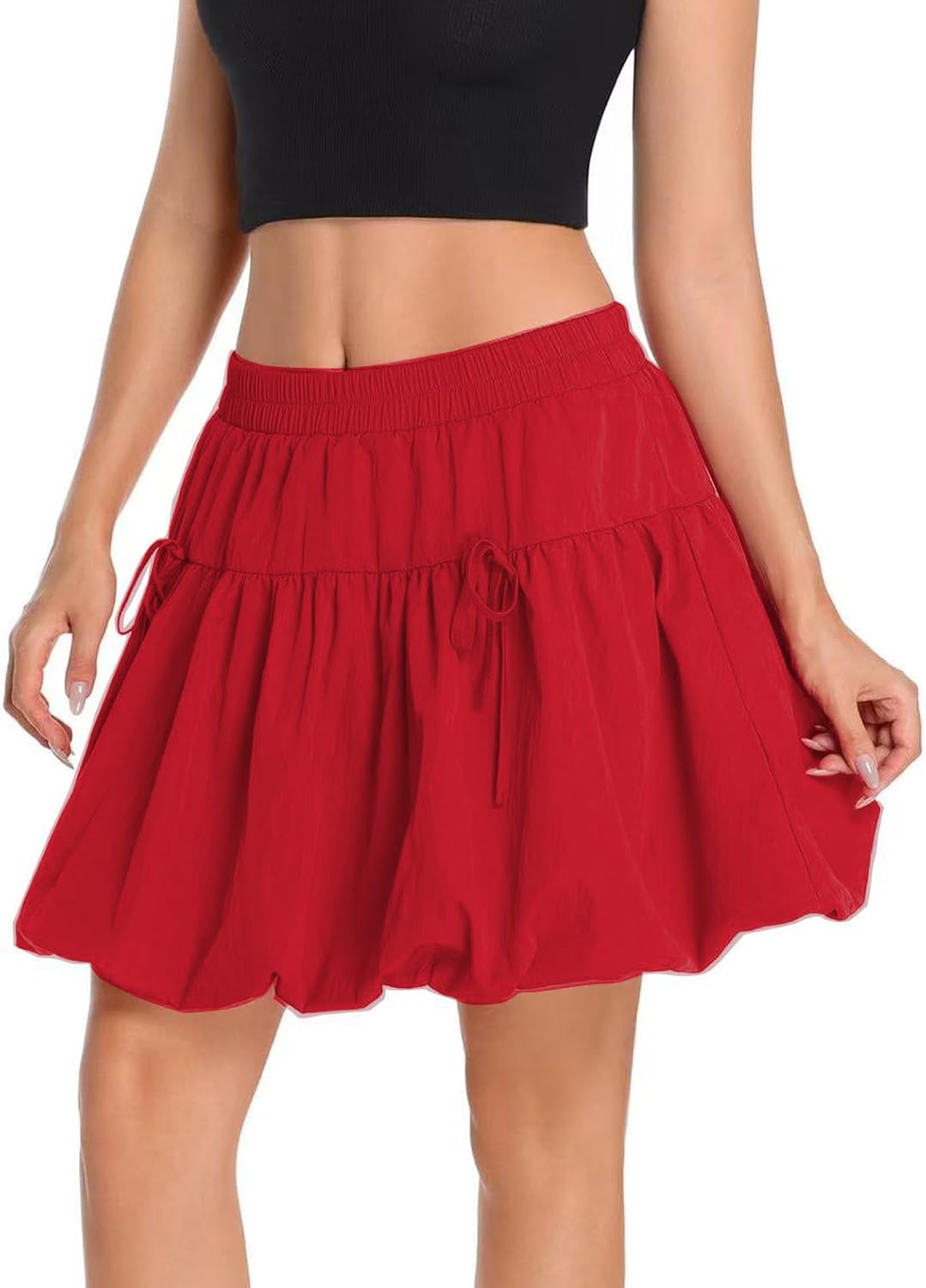 Urban CoCo Women's Elastic Waist Y2K Bubble Mini Skirt Puff Hem Balloon Short Skirts - Image 2