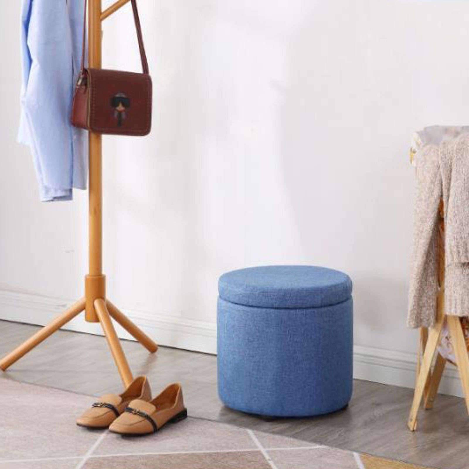 Poggiapiedi Contenitore rotondo in lino salvaspazio, poggiapiedi e poggiapiedi per camera da letto, soggiorno, corridoio, 32x32x32 cm (12x12x12 pollici) Elegante nizer e arredamento per la casa