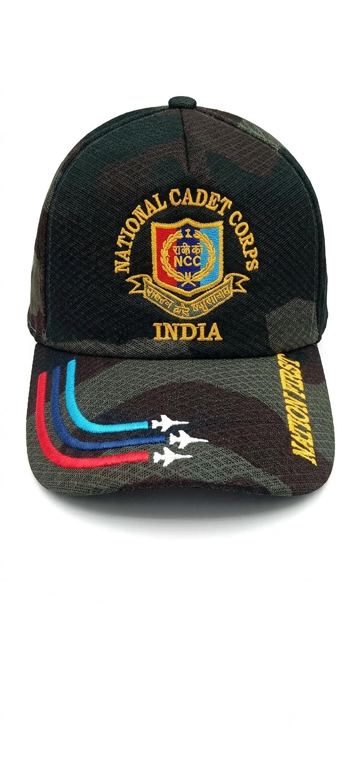 Premium NCC Camouflage Cap for Men & Women Cadets | National Cadet Corps Training Baseball Cap with Embroidered Emblem | Adjustable Tactical Army Camo P-Cap for Institutional Drill & Camps-picture-29