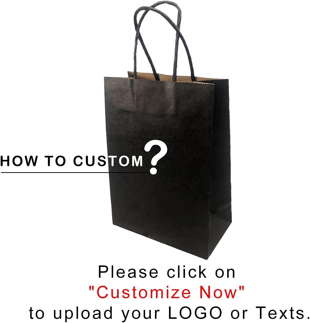 XIFOWE (5.91x3.15x8.27 Inch,100 Pcs Custom Printed Kraft Paper Bags,Sturdy Multi-Purpose Carry-Alls for Shopping, Merchandise, Parties, Gifts, Supermarket & Waste Disposal