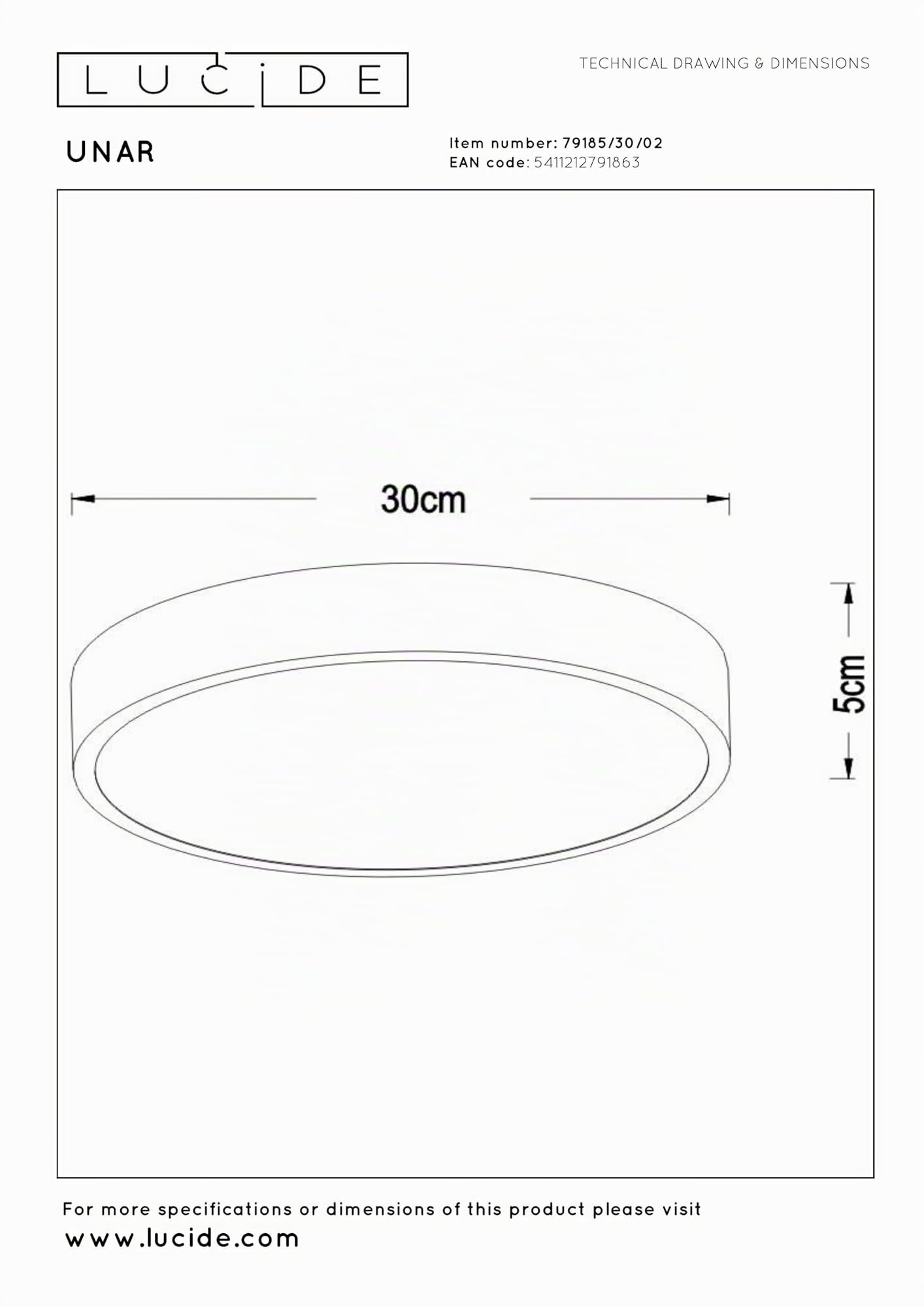 LUCIDE UNAR - Deckenleuchte - Ø 30 cm - LED 3 StepDim - 1x18W 2700K - Mattes Gold/Messing
