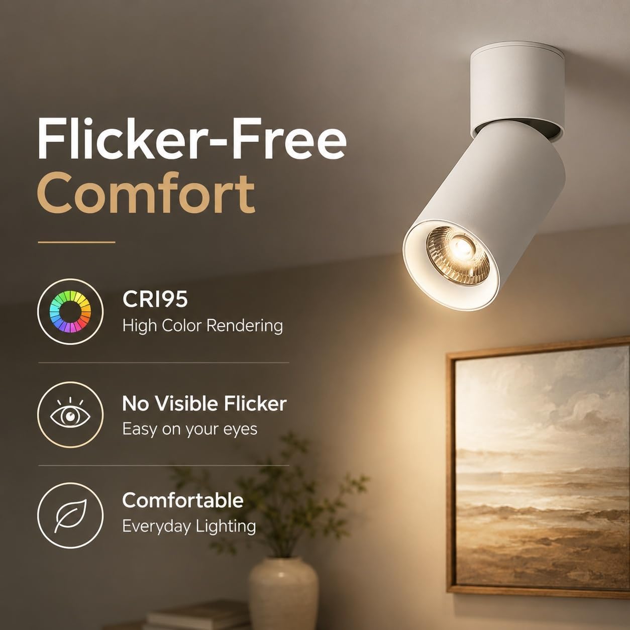 White Ceiling Spotlight, Adjustable Surface Mount LED Spot Light 7W/12W, COB Cylinder Ceiling Fixture, CRI 95, 24° Beam, 3000K 4000K 6000K, Hallway Gallery Bedroom Shop Soffit(6000K,7W)