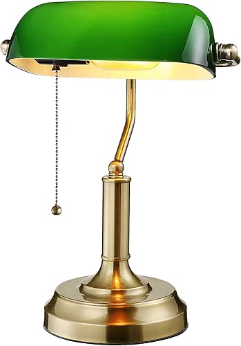 TORCHSTAR Green Glass Bankers Desk Lamp, Antique Desk Lamps with