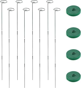 8 Pack Plant Support Stakes, 35 Inches Adjustable Garden Single Stem Flower Support Stake, Sturdy Plant Cage Support Ring for Flowers Amaryllis Tomatoes Peony Rose 30cm, 60cm, 90cm