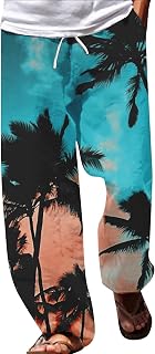 LindoMaker Walking Pants for Men Cropped Casual Pants Drawstring Waist Strethcy Beach Pants Workout Sweatpants