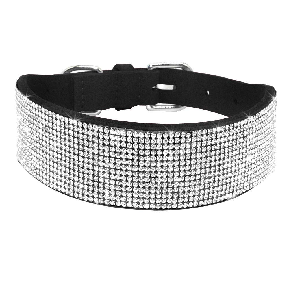 Collier chien strass Noir Diamond River ajustable de 34 à 44 cm pour grand chien