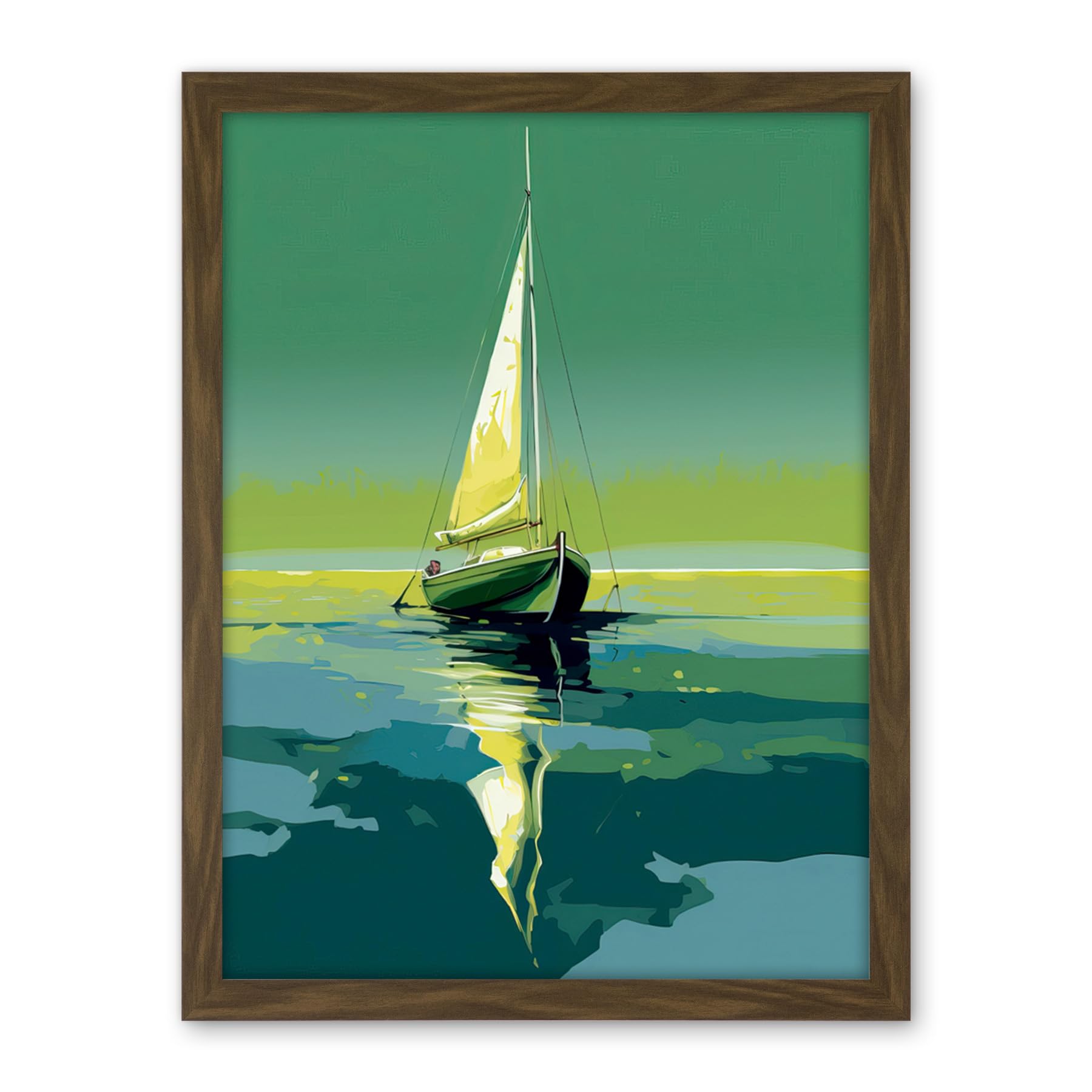 Artery8 A Sailboat on a Calm Sea Under a Cloudless Sky Artwork Framed Wall Art Print 18X24 Inch