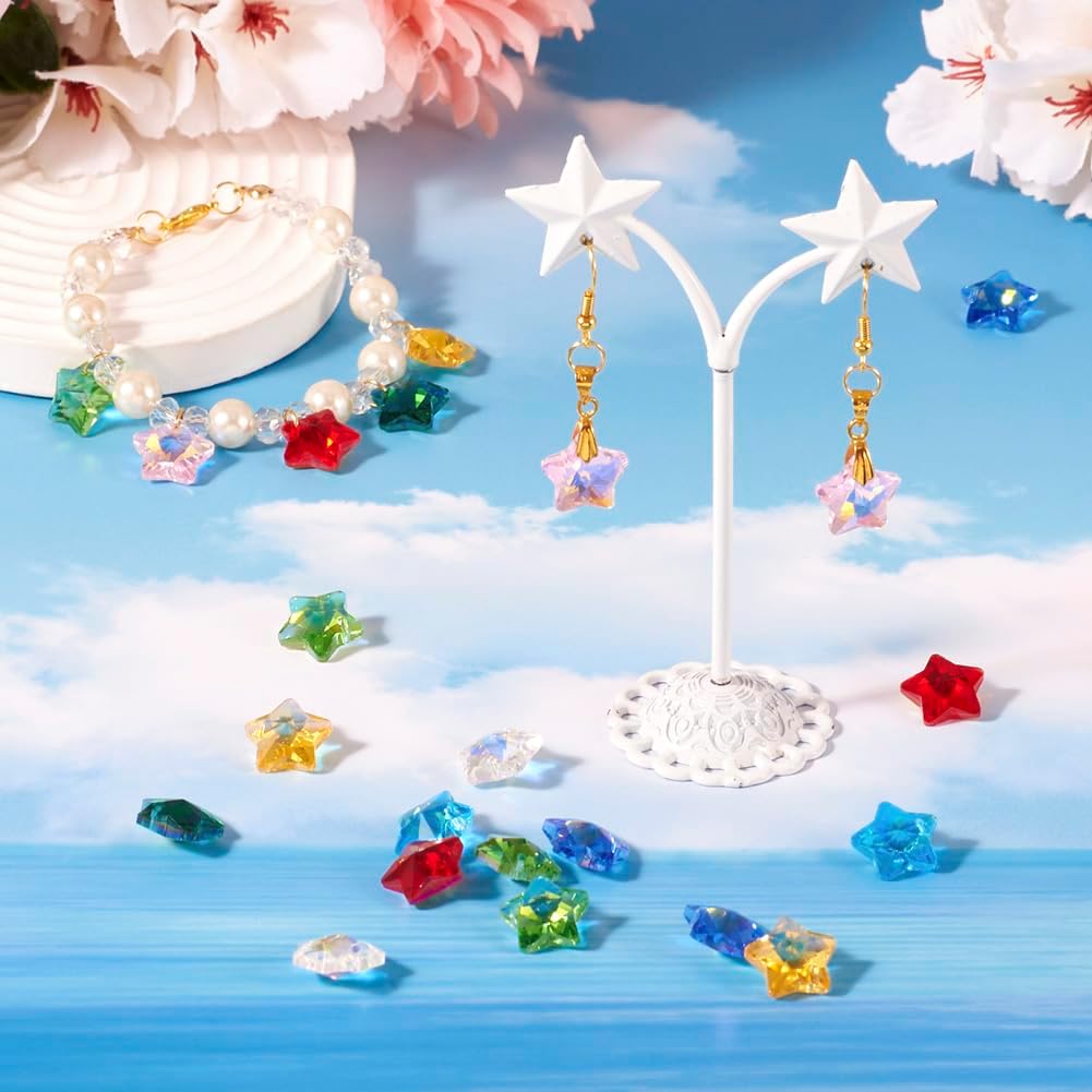 KISSITTY 32pcs Faceted Star Glass Charms for DIY Jewelry Making - Image 2