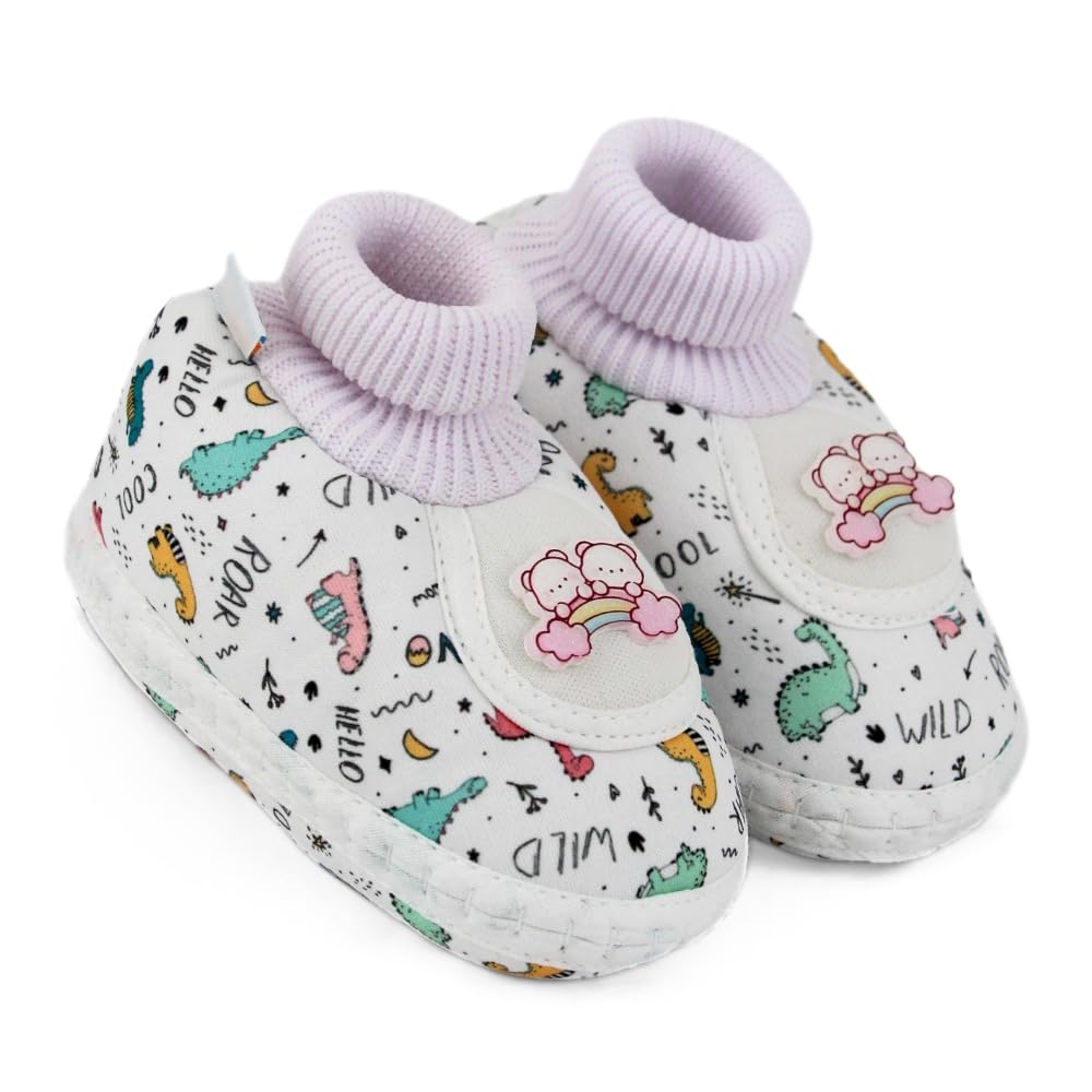 6 To 12 Months Baby Boys & Girls Teddy Printed Cotton Bow Pre-Walker Green,Pink Slip-on Shoe Booties-BT5628-image-19