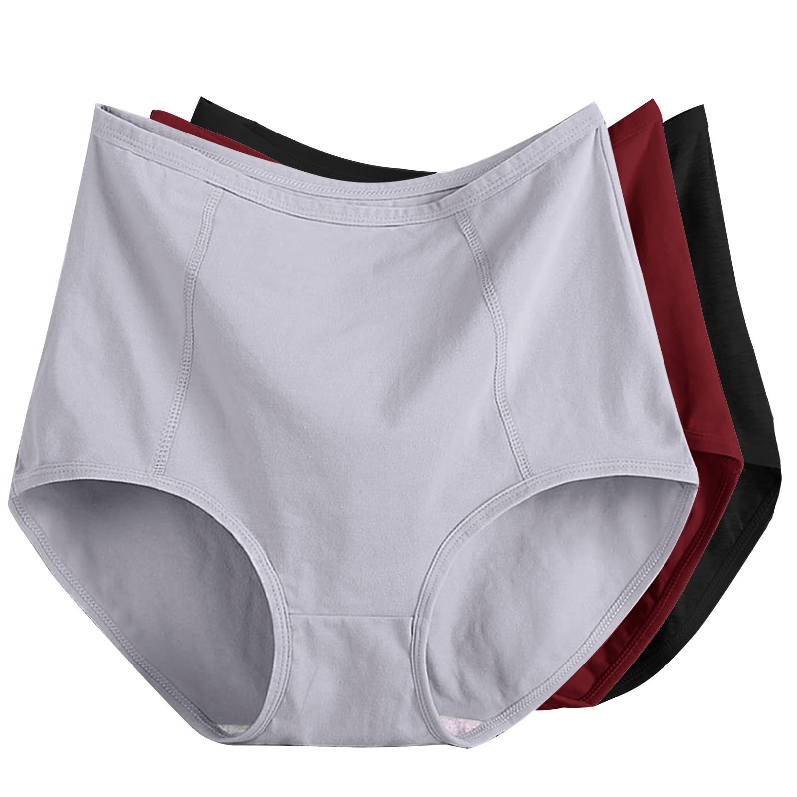 3 Pc Cotton Seamless Panties for Women 2025 Plain High Waist Tummy Control Briefs Plus Size Comfy Soft
