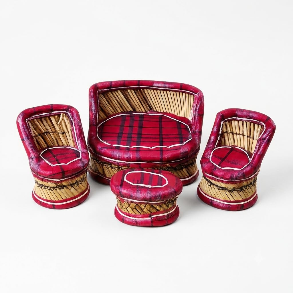 Handmade Bamboo Sofa Set for Pooja Laddu Gopal (Size 0–6) | 4-Piece Mini Furniture | Red, Yellow & Multicolor | Temple Décor Janmashtami Gift (Red) | Made for Laddu Gopal Bhakti Elegant Temple Décor Piece Perfect for Daily Seva-image-26