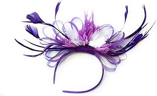 Tocado para el pelo con plumas y plumas, color morado, lila, morado claro y blanco
