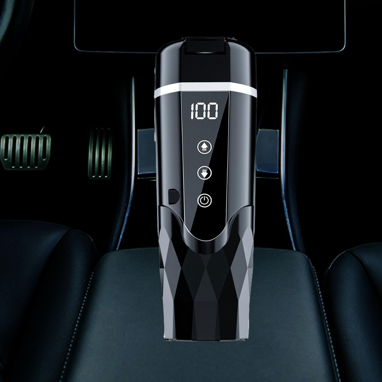 Taza Calefactable para Coche con Tapa Hermética Vaso Térmico Portátil Termo Eléctrico de Acero Inoxidable Pantalla Adecuada para Viajes Oficina Ca, Negro, Individual