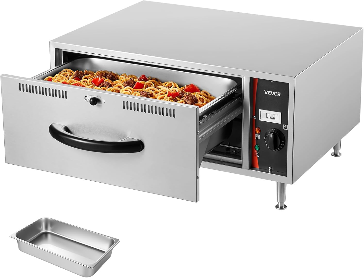VEVOR Commercial Electric Drawer Warmer, Single-Drawer Stainless Steel Food Warmer, Freestanding Standard Warming Drawer Cabinet, 85°F–185°F Wide Temperature Range, for Restaurant, Hotel & Bakery