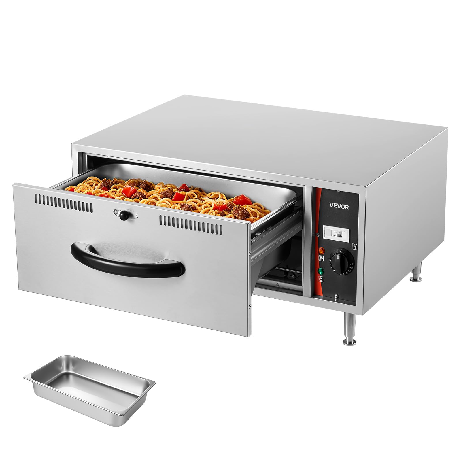 VEVOR Commercial Electric Drawer Warmer, Single-Drawer Stainless Steel Food Warmer, Freestanding Standard Warming Drawer Cabinet, 85°F–185°F Wide Temperature Range, for Restaurant, Hotel &amp; Bakery