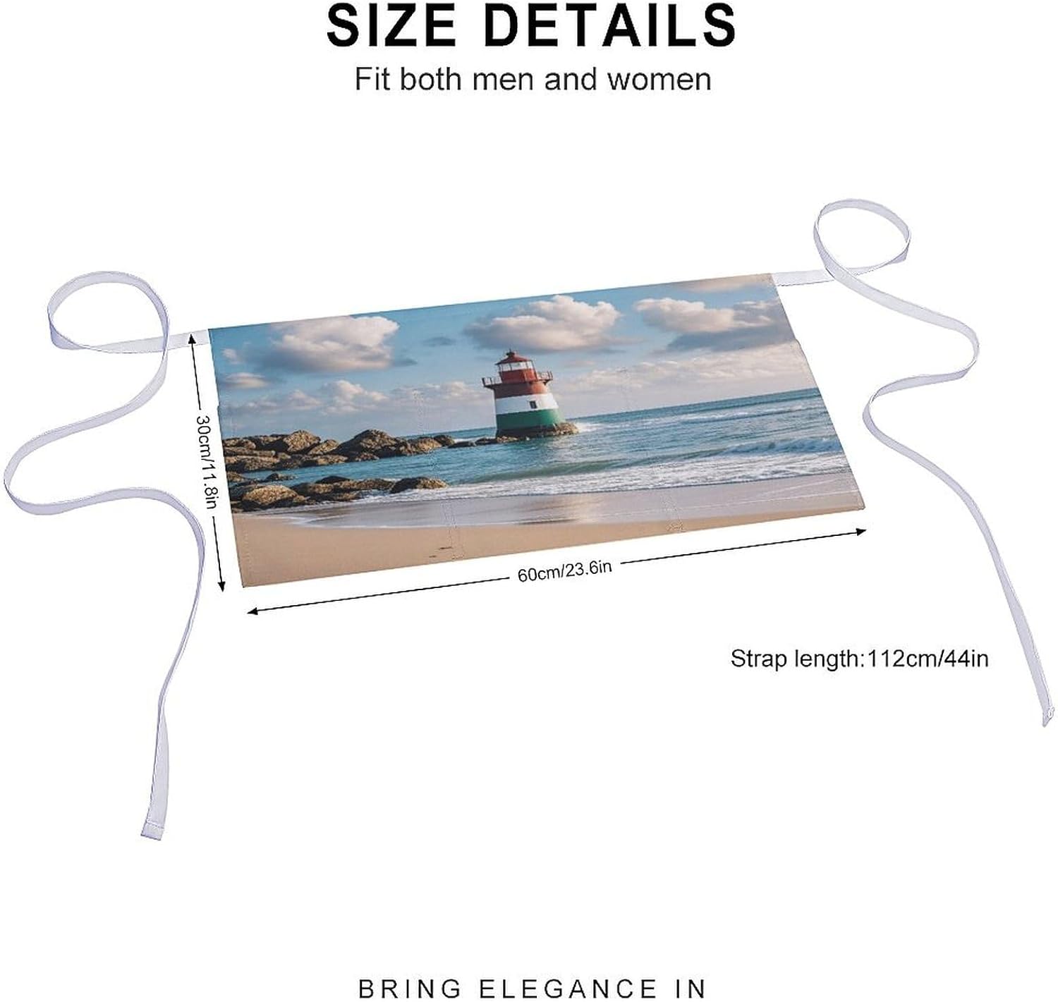 Sea Lighthouse Sandbeach Server Aprons for Women And Men Waterproof Half Apron with 3 Pockets Deluxe Oxford Fabric Waist Aprons Adjustable Chef Apron for Kitchen Bar Home