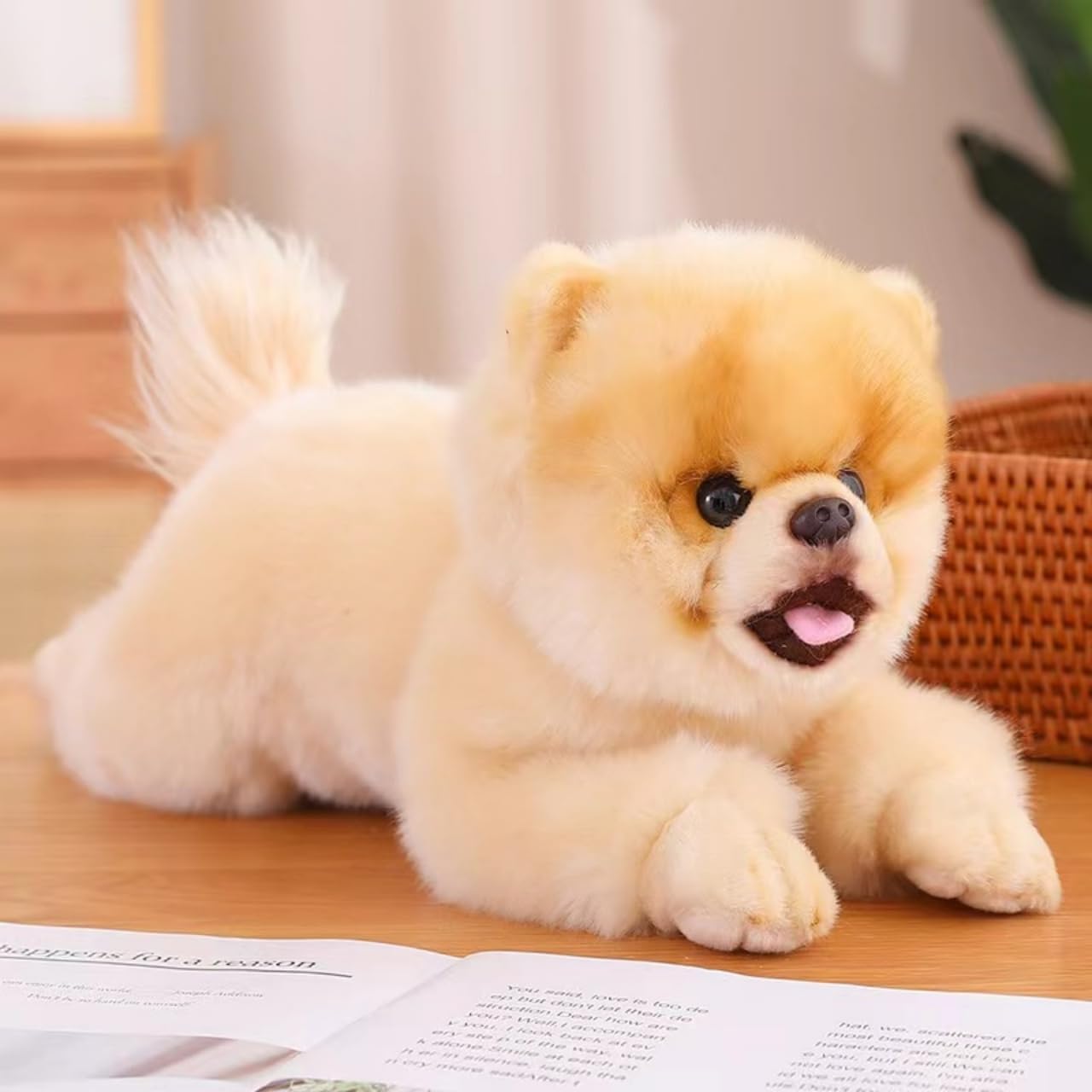 16 Inch Pomeranian Stuffed Animals- Lifelike Plush Pomeranian Dog-Handmade Soft Simulation Pet Dog-Toy Gifts for Kids Girls Boys Baby Birthday