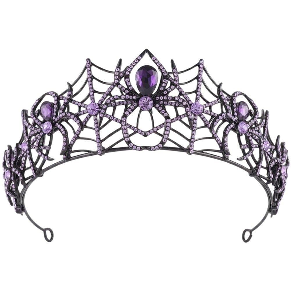 Sslvya Rhinestone Queen Crown for Women, Gothic Spider Web Tiara Headpiece, Halloween Cosplay & Bridal Wedding Hair Accessories