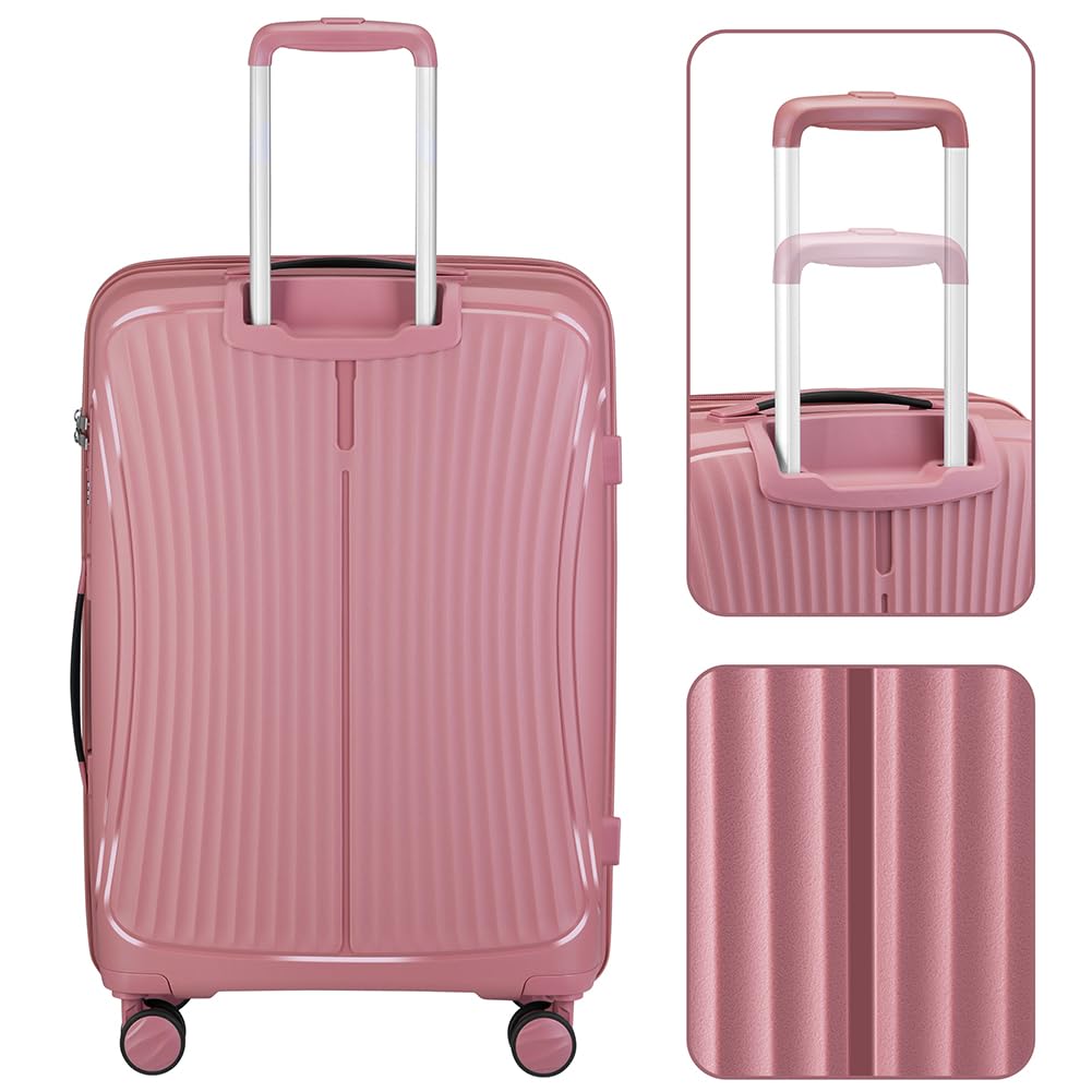 Set 3 Valigie Rigide in ABS 90L - 59L -38L con Ruote Silenziose Easy Roll Girevoli a 360°, Valigia Ultraleggera con Chiusura a Combinazione Rinforzata, Manico Telescopico Ergonomico (Rosa)