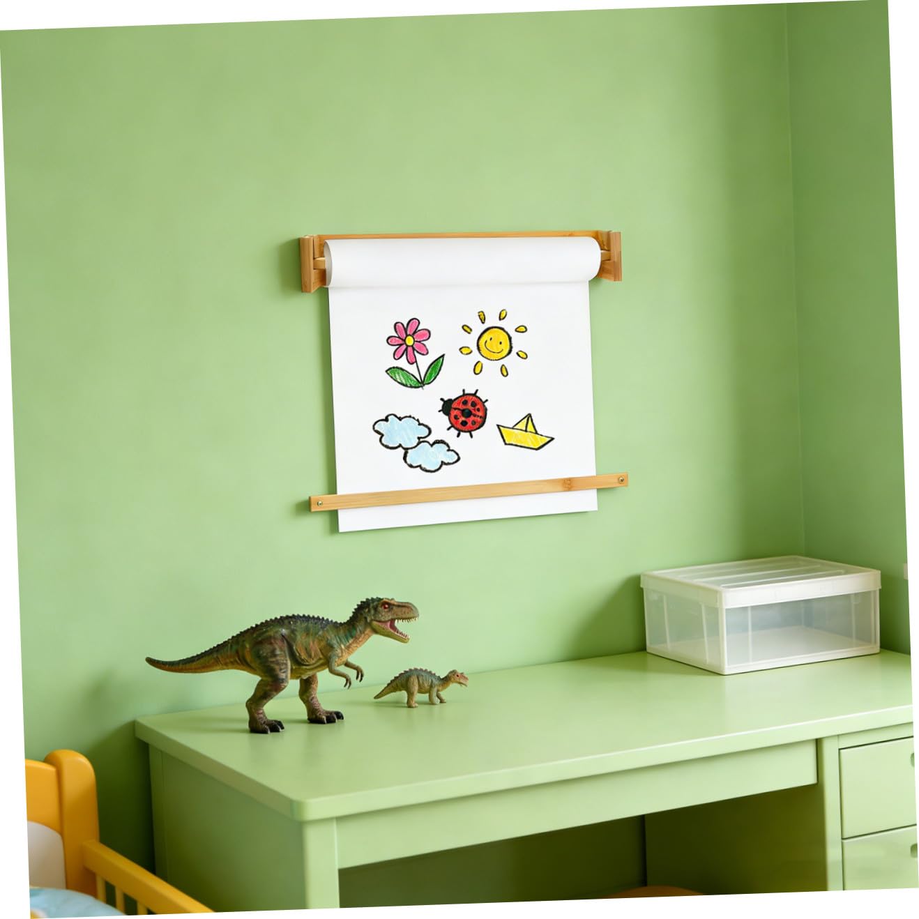 Dispensador de rollos de papel para niños: Soporte para rollos de papel artístico - Caballete de madera para niños - Organizador de manualidades para colgar en la pared para pintar en la