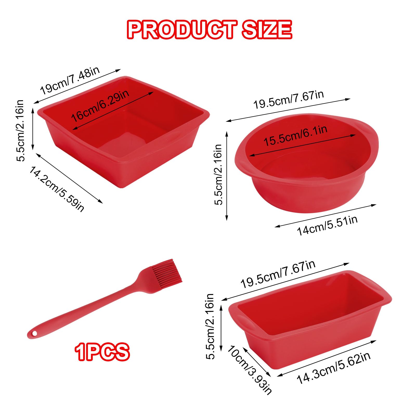3 Stampi in Silicone per Dolci con Pennello, Stampo Plumcake Silicone Rettangolare, Rotondo e Quadrato, Stampo Silicone Antiaderente Riutilizzabile per Pane, Torte e Dessert