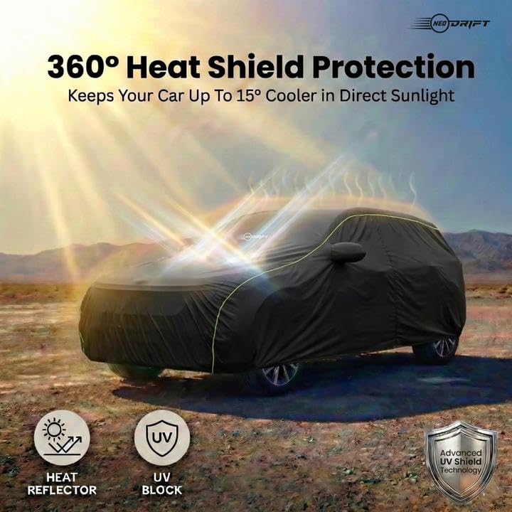 Image of NEODRIFT 'NeoTech' Car Cover for Tata Harrier (100% Water-Resistant, All Weather Protection, Tailored Fit, Multi-Layered & Breathable Fabric) (Colour: Black)