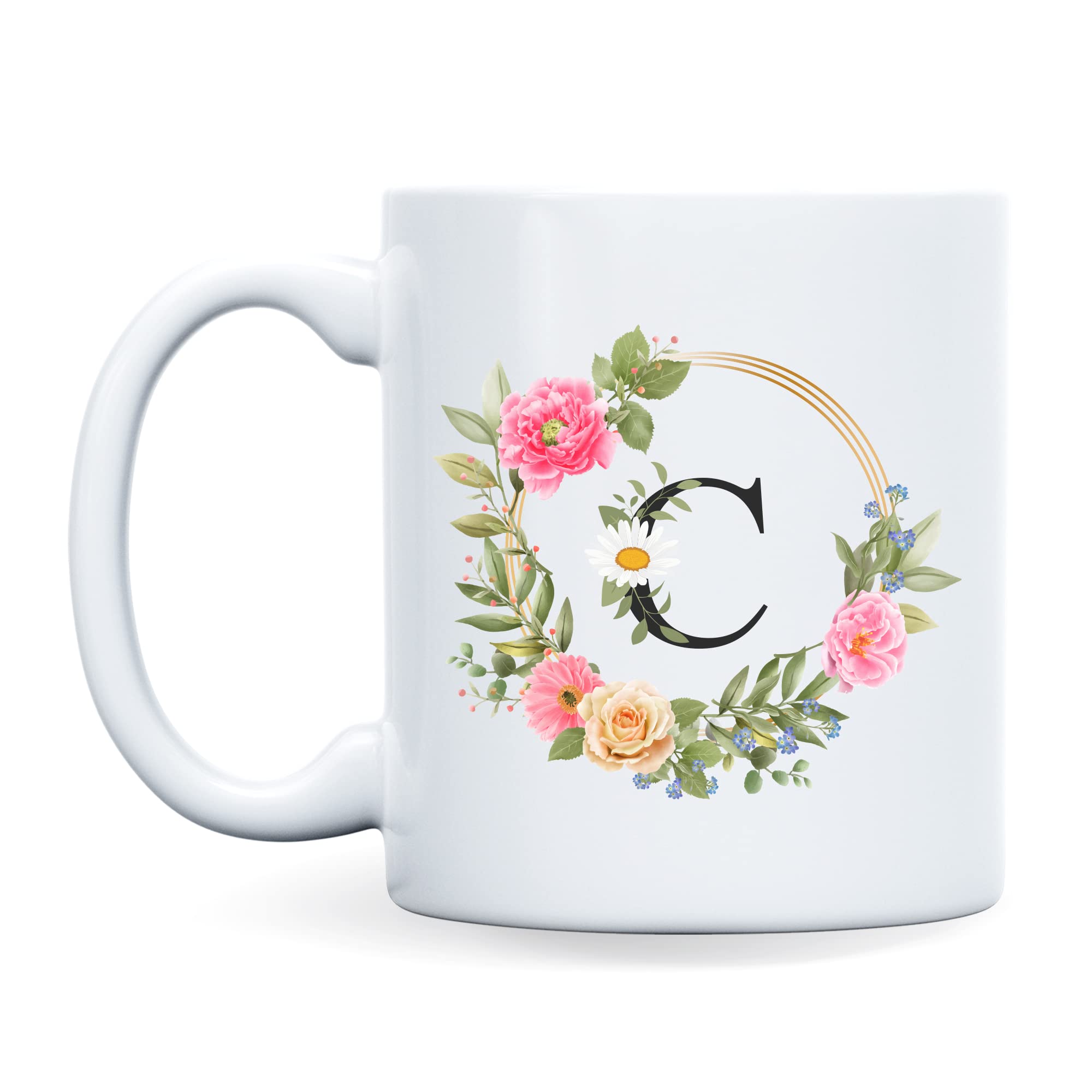 AR Creative Ceramic Floral Colorful Alphabet C Letter White Coffee Mug for Gifting, Gift Idea for Any Occasions