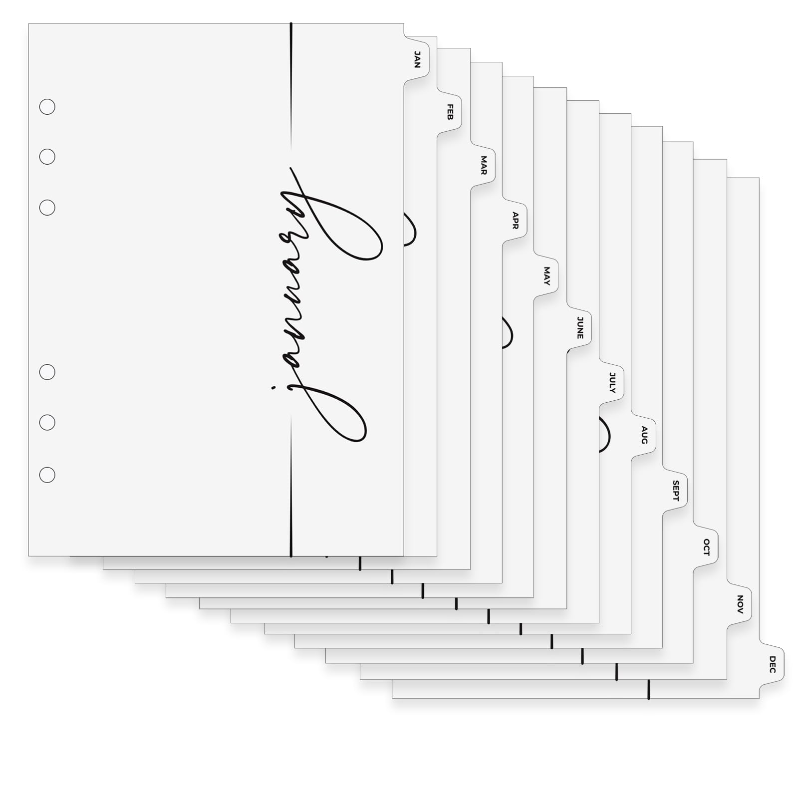 A5 Monthly Binder Index Dividers with Monthly Index Tab, 6 Holes Heavy-Duty Paper Card Dividers for Journals, Binders, Notebooks, Planners 8.5”x5.5”