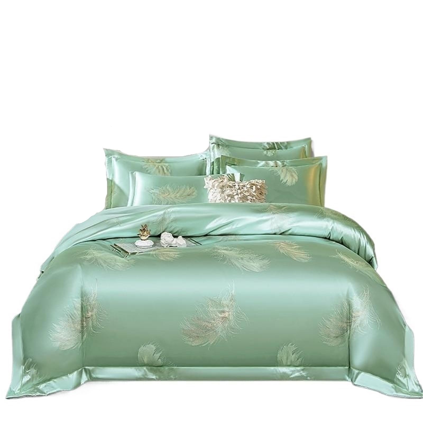 UALXPAO silk bedding Yarn-Dyed Jacquard Satin Delicate Silky Texture Bedding Set Double Queen (1Duvet Cover+1Bed sheet+ 2Pillowcases)(Color 4,Queen 200X230cm 4Pcs)
