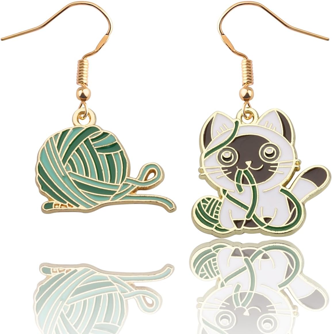 CENWA Yarn Dangle Earrings - Cat Playing with Yarn Ball - Gifts for Cat Lovers and Knitters